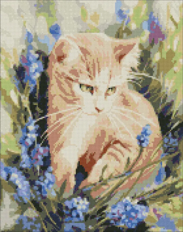 Алмазна мозаїка - Кошеня в квітах