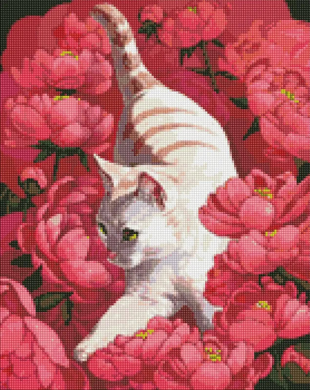Алмазна мозаїка - Котик у півоніях ©Kira Corporal