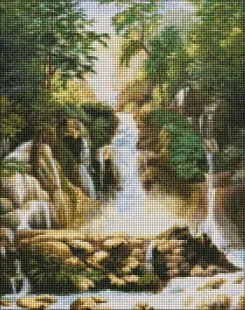 Diamond mosaic - Landscape with a waterfall ©ArtAlekhina