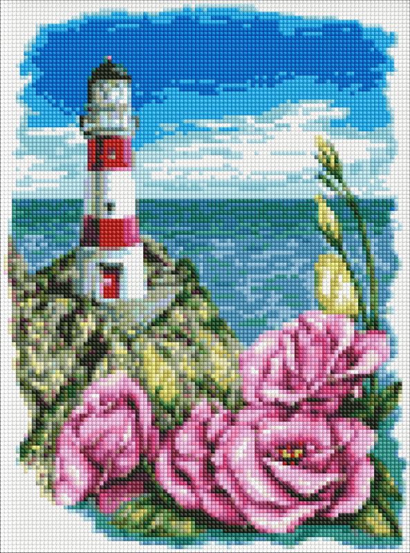Diamond mosaic - Lighthouse with eustomas ©Anna Kulyk