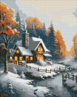 Алмазна мозаїка - Зимовий будиночок з голограмними стразами (AB) ©art_selena_ua