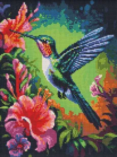 Алмазна мозаїка - Витончена колібрі з голограмними стразами (AB) ©art_selena_ua