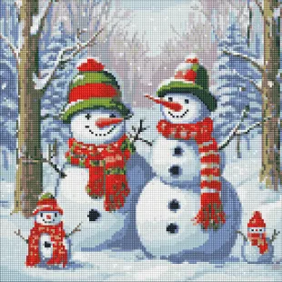 Diamond mosaic - Adorable snowmen with hologram rhinestones (AB) ©art_selena_ua