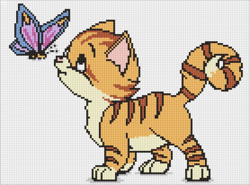 Diamond mosaic without frame - A cat and a butterfly