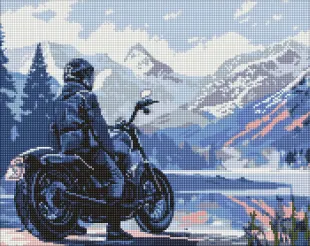 Алмазная мозаика - Мотоциклист в горах ©art_selena_ua