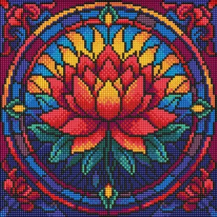 Diamond mosaic - Stained glass window. Lotus ©art_selena_ua