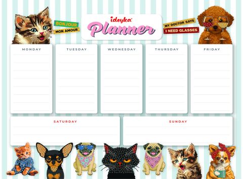 Magnetic planner with diamond mosaic - Pets ©art_selena_ua