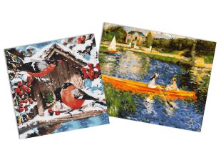 Sets of paintings - "Boating on the Seine" & "Bright bullfinches "