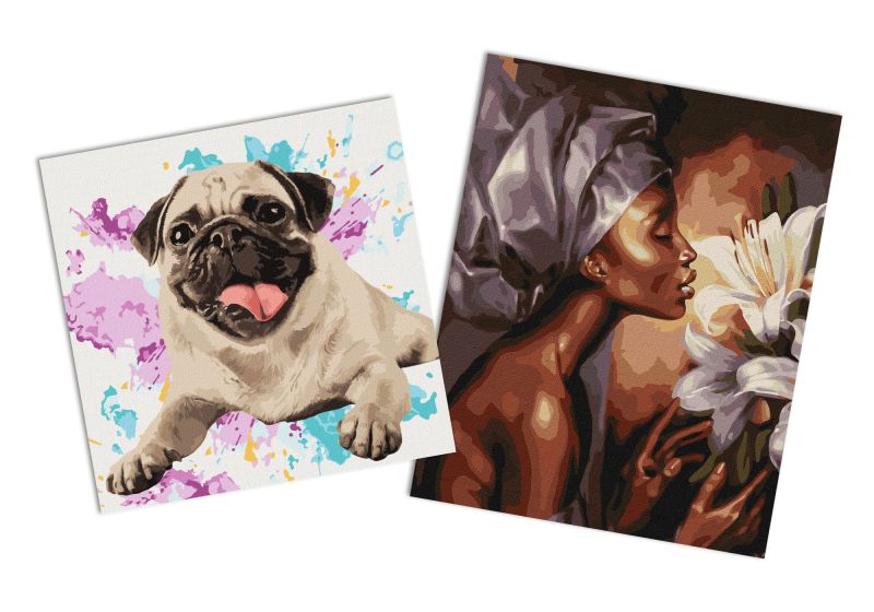 Sets of paintings - "Aroma of lilies" & "Favorite pug"