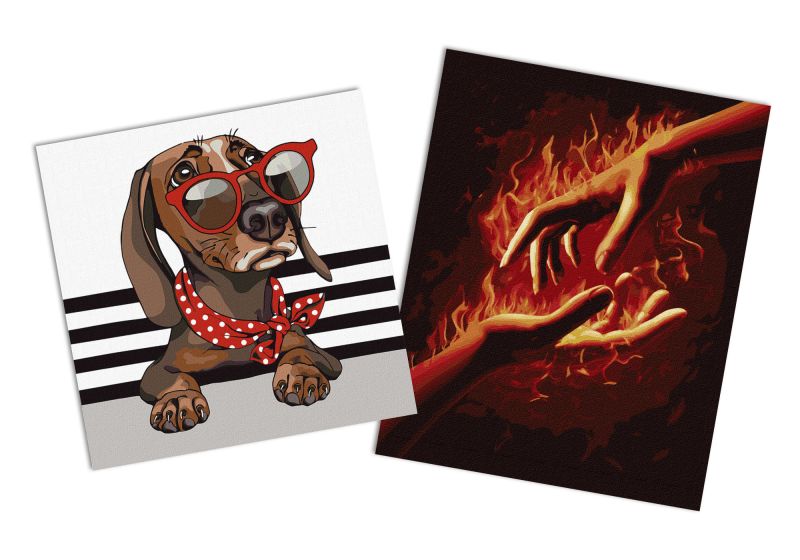 Sets of paintings - "Fire between us 1 " & "Stylish dachshund"