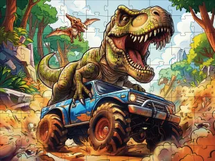 Puzzles Tyrannosaurus on a Jeep, 100 pieces ©art_selena_ua